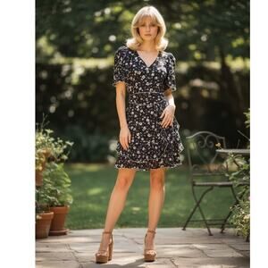 Vintage 1970's Holly Harp Floral Dress XS Blue